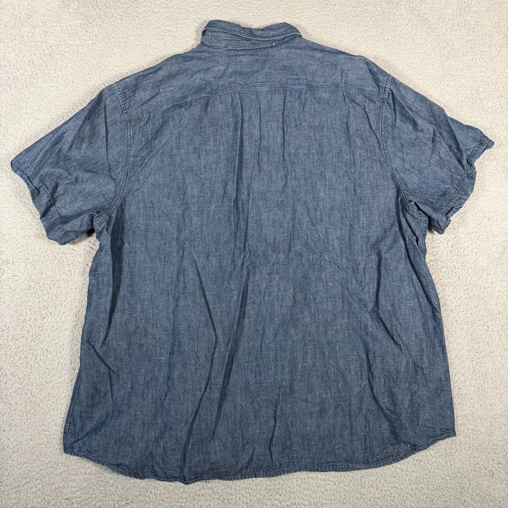 Banana Republic Shirt Mens 2XL Blue Denim Button Up Linen Blend Pocket Standard